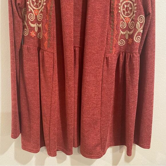 Roper Dust Red Embroidered Open Front Cardigan Sz M - Picture 3 of 10